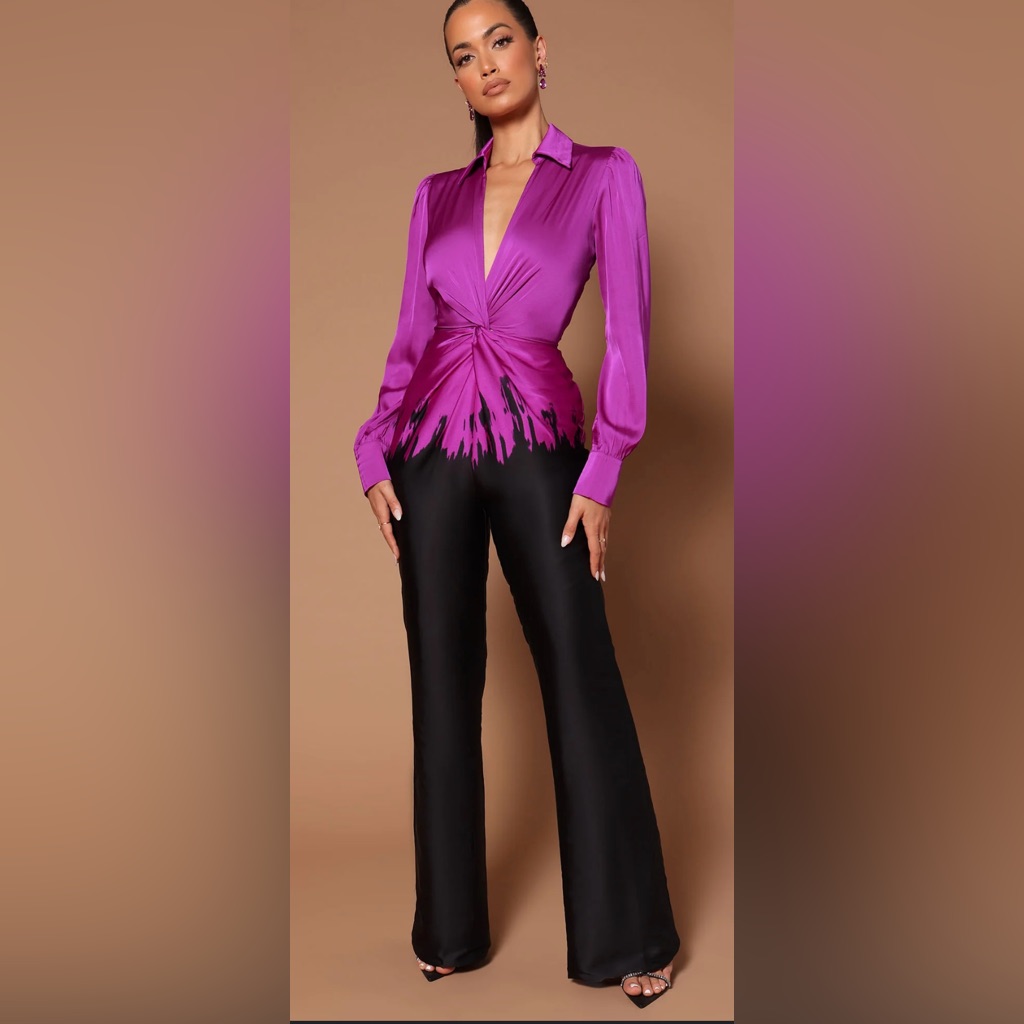 Novaluxe Purple And Black Tailored Trousers With High-Waisted Design Jumpsuits